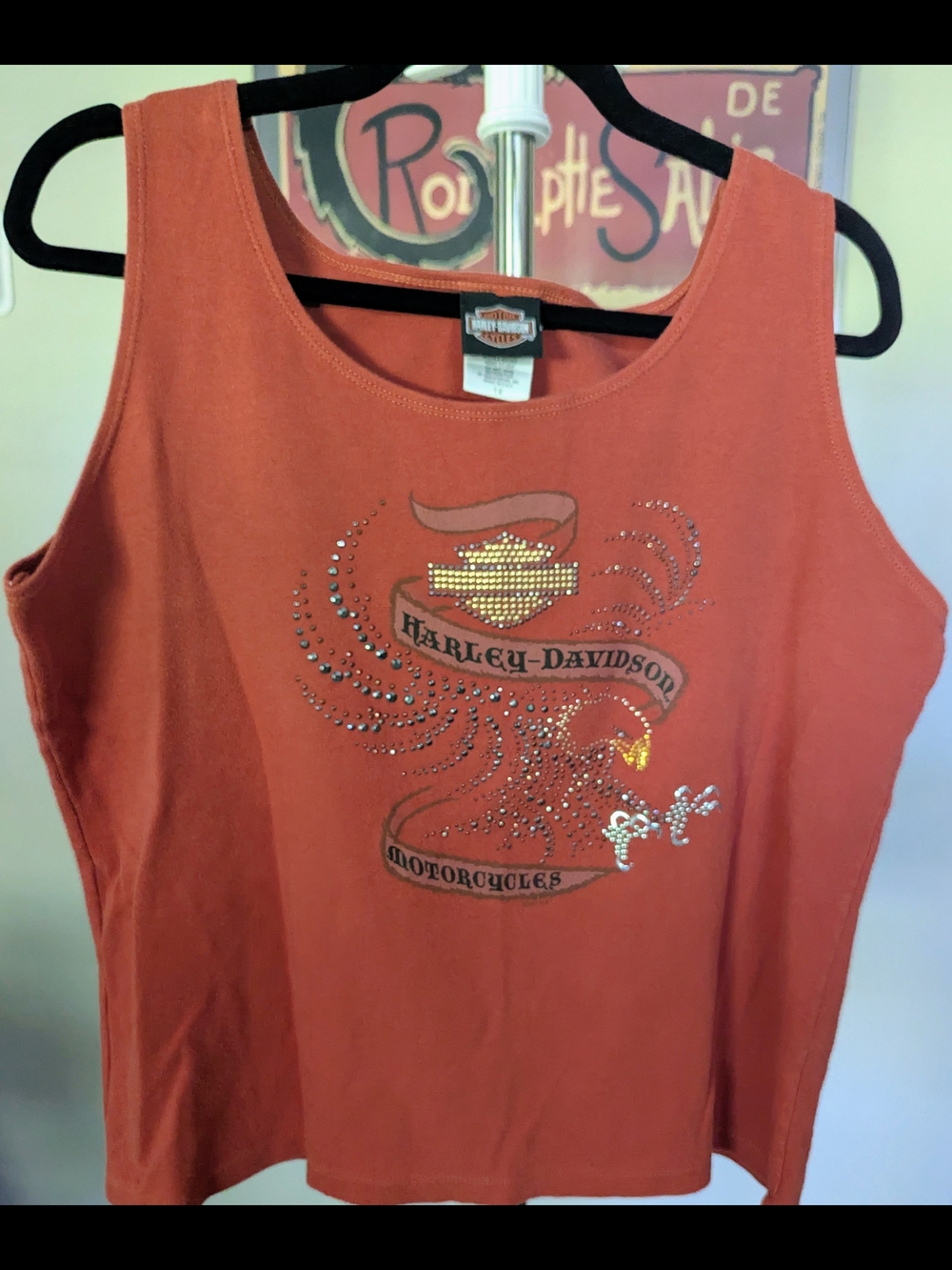 Harley Davidson Gettysburg PA Orange Rhinestone Eagle Bling Tank Top Size 1X $30